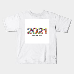 Happy New Year 2021 with doodles patern Kids T-Shirt